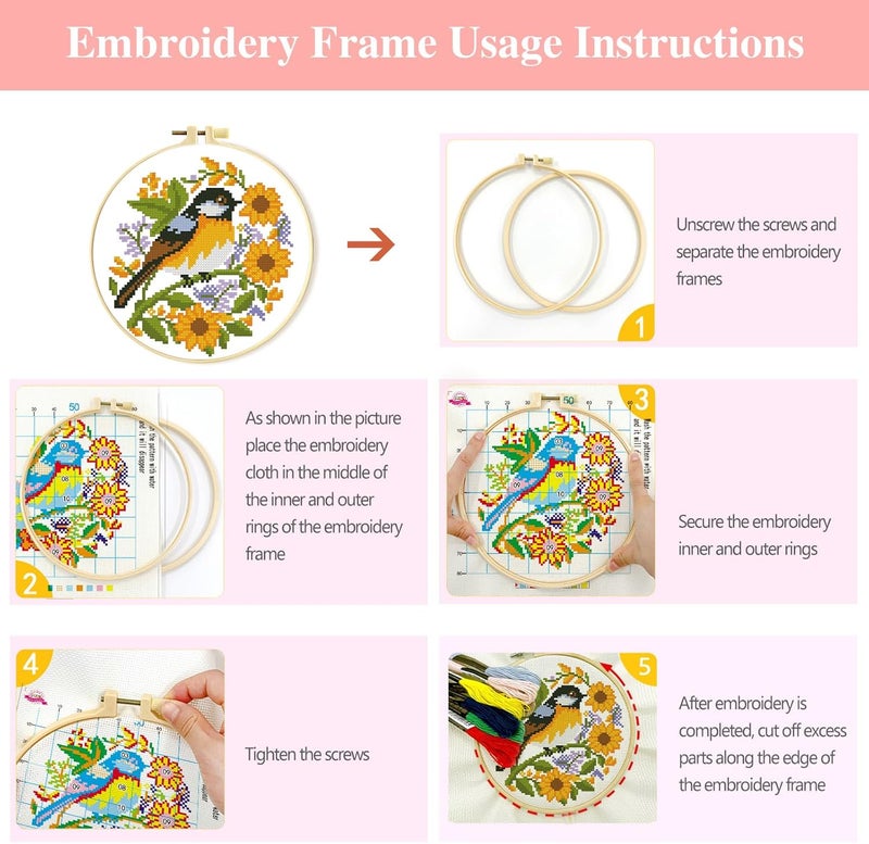 Zhenqing Zhenging Animal Cross Stitch Kit – 4 Pre-Printed Designs (Sloth, Bird, Penguin, Calf) with 11CT 9.45x9.45 Inch Fabric, Hoop, Scissors, Threader & Tools for Beginners & Adults - Image 5